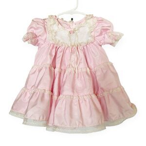 Martha’s Miniatures VTG Baby Girls Shiny Taffeta Dress Lace Pink Sz 12-18M Pink